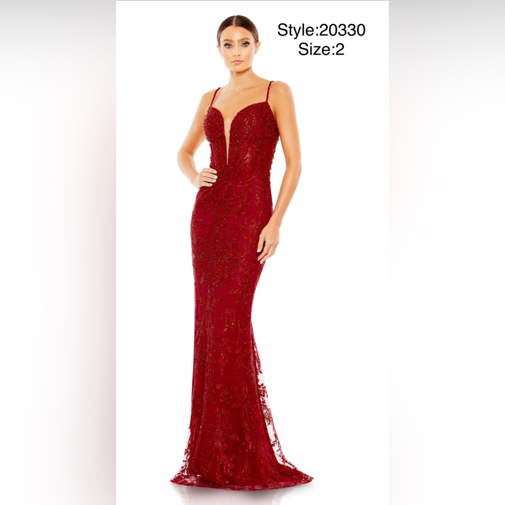 Embellished plunge neck illusion mermaid gown